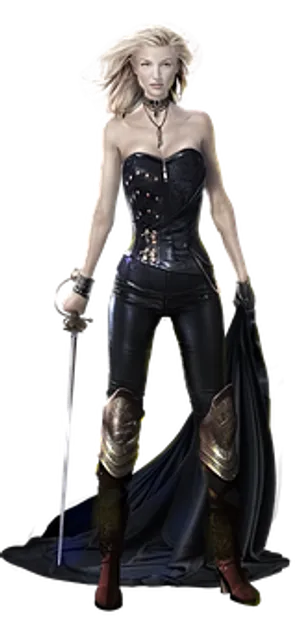 Blonde Female Warriorin Black Attire PNG Image