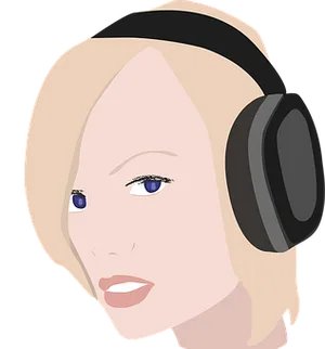 Blonde Girl Headphones Vector PNG Image