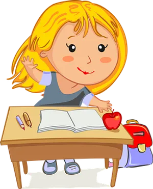 Blonde Girl Studying Cartoon PNG Image