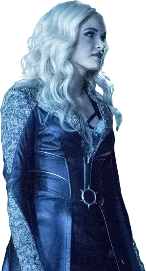 Blonde Heroinein Blue Costume PNG Image