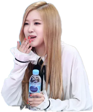 Blonde Kpop Star With Water Bottle PNG Image