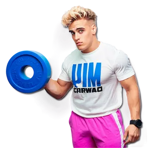 Blonde Man Holding Weight Disk PNG Image