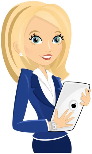 Blonde Teacher With Tablet Clipart PNG Image