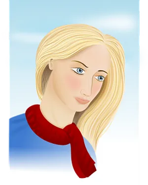 Blonde Woman Blue Eyes Red Scarf PNG Image