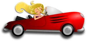 Blonde Woman Driving Red Convertible Cartoon PNG Image