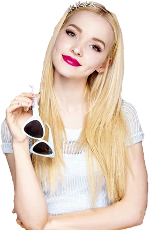 Blonde Woman Holding Sunglasses PNG Image