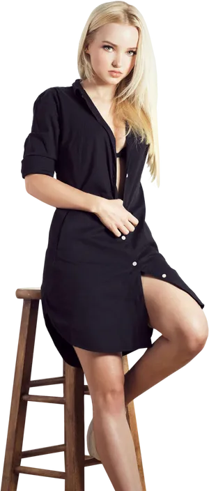 Blonde Womanin Black Dress Seated PNG Image