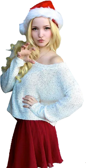 Blonde Womanin Santa Hat PNG Image