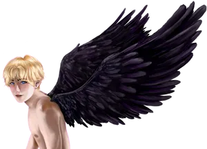 Blonde Youth With Black Angel Wings PNG Image