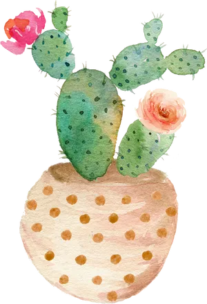 Blooming Cactus Watercolor Art PNG Image