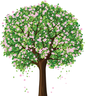 Blossoming Flower Tree Illustration PNG Image