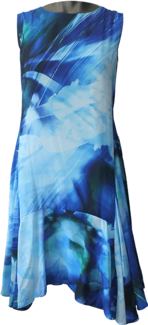 Blue Abstract Print Sleeveless Dress PNG Image