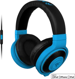 Blue Black Over Ear Headphoneswith Mic PNG Image