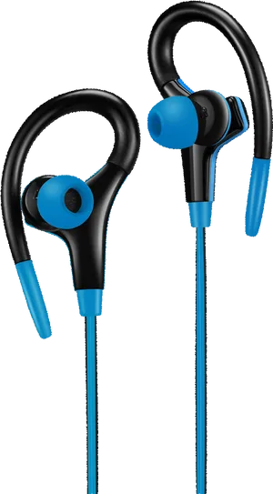 Blue Black Sports Earphones PNG Image