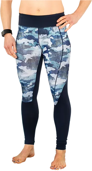 Blue Camouflage Workout Leggings PNG Image