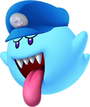 Blue Cap Boo Sticking Out Tongue PNG Image