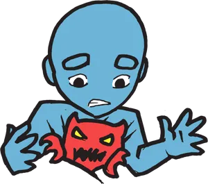 Blue_ Character_ Holding_ Red_ Monster PNG Image