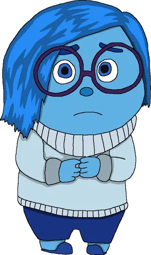 Blue Character Sadness Expression PNG Image