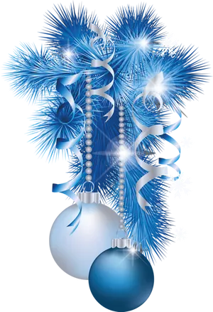 Blue Christmas Ornamentsand Ribbons PNG Image