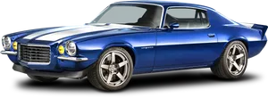 Blue Classic Camaro Side View PNG Image