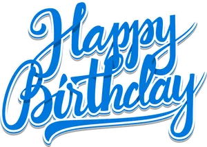 Blue Cursive Happy Birthday Text PNG Image