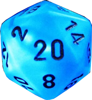 Blue D20 Dice Rolling Critical Hit PNG Image