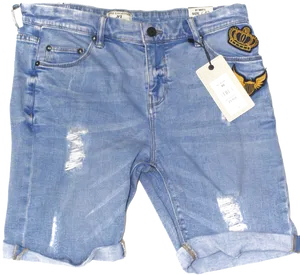 Blue Denim Bermuda Shorts With Tags PNG Image