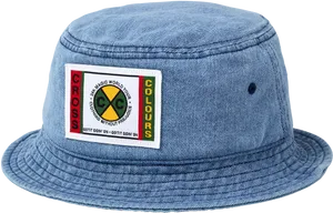 Blue Denim Bucket Hatwith Logo Patch PNG Image