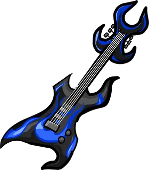 Blue Flame Electric Guitar Illustration PNG Image