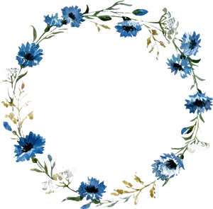 Blue Floral Circle Frame PNG Image