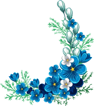 Blue_ Floral_ Corner_ Design PNG Image