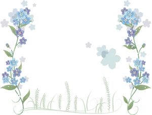 Blue Floral Frame Black Background PNG Image