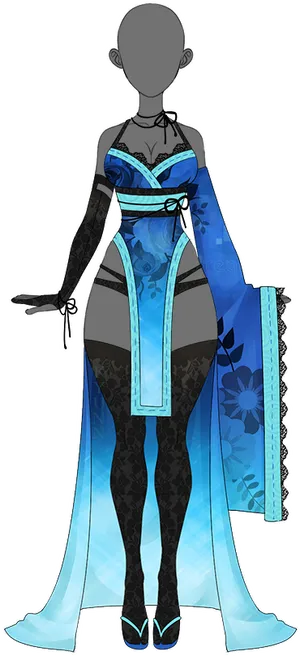 Blue Floral Kimono Mannequin PNG Image