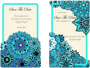 Blue Floral Save The Date Card Design PNG Image