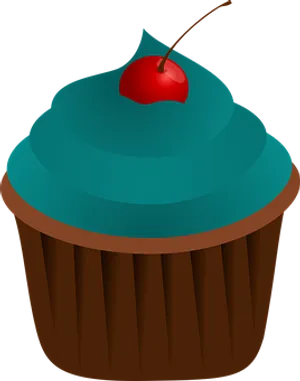 Blue Frosted Cupcakewith Cherry PNG Image