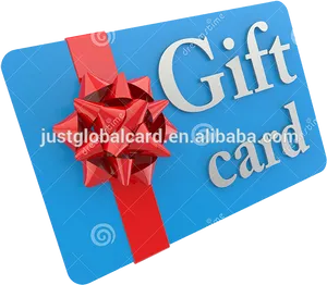 Blue Gift Card With Red Bow PNG Image