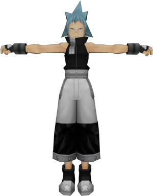 Blue Haired Animated Character T Pose PNG Image