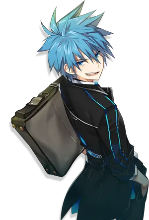 Blue Haired Anime Boy With Attitude PNG Image