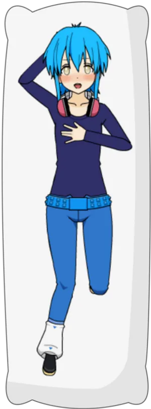 Blue Haired Anime Character Body Pillow PNG Image