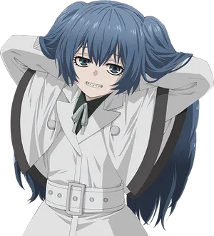 Blue Haired Anime Character Smiling PNG Image