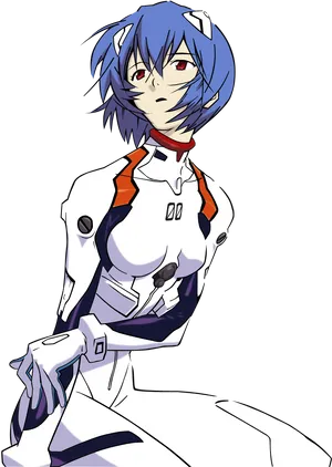 Blue Haired Anime Characterin White Suit PNG Image