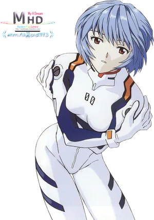 Blue Haired Anime Characterin White Suit PNG Image