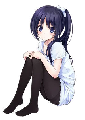 Blue Haired Anime Girl Sitting PNG Image