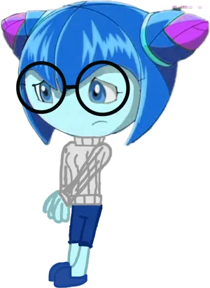 Blue Haired Cartoon Character With Glasses PNG Image