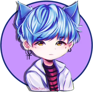 Blue Haired Chibi Characterwith Cat Ears PNG Image