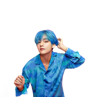 Blue Haired Manin Blue Shirt PNG Image