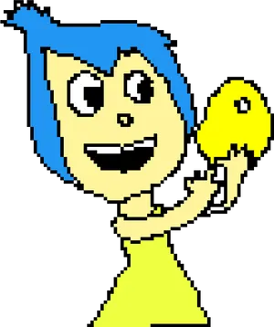 Blue Haired Pixel Character Holding Star PNG Image