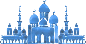 Blue Mosque Silhouette Art PNG Image