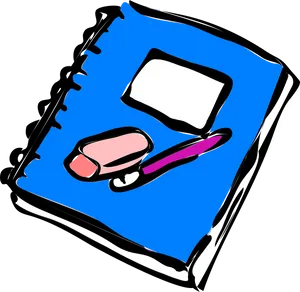 Blue Notebook Eraserand Pen PNG Image