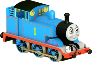 Blue Number One Train Cartoon Character PNG Image